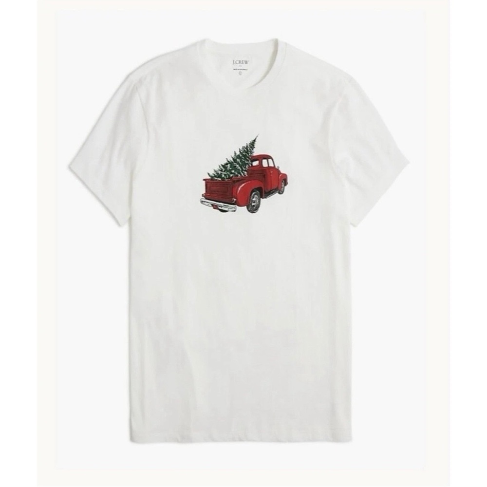 NWT J. Crew Christmas Tree Truck Graphic Tee Short Sleeve White